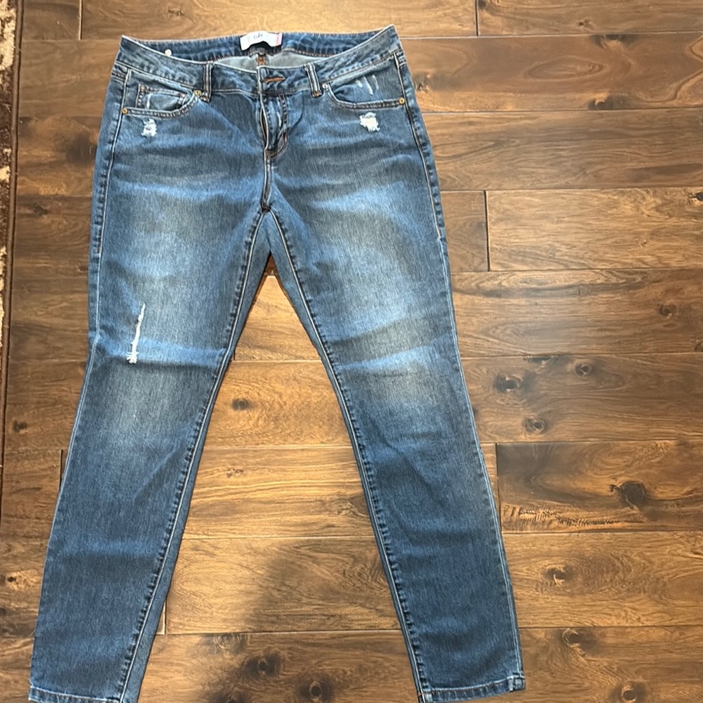 CAbi Blue Ankle Cropped Jeans with Distressed Details - skinny